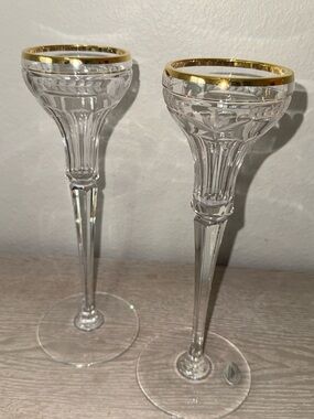 Patrician by GORHAM CRYSTAL, Vintage Gorham Crystal Gold Rim x2